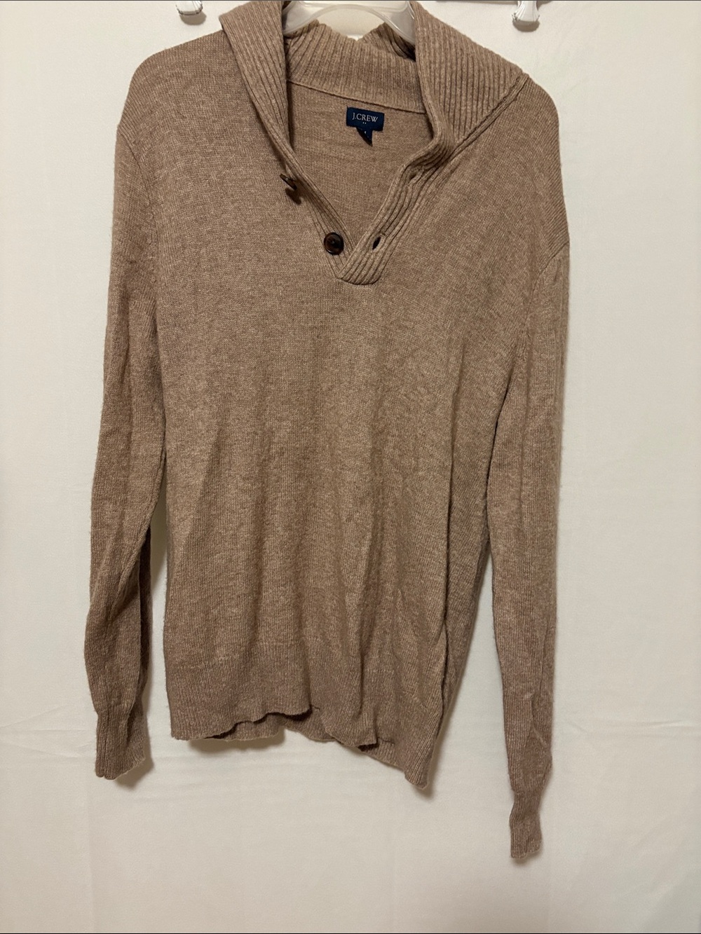 J. Crew Men's V-Neck Shawl Collar Sweater in Light Brown
